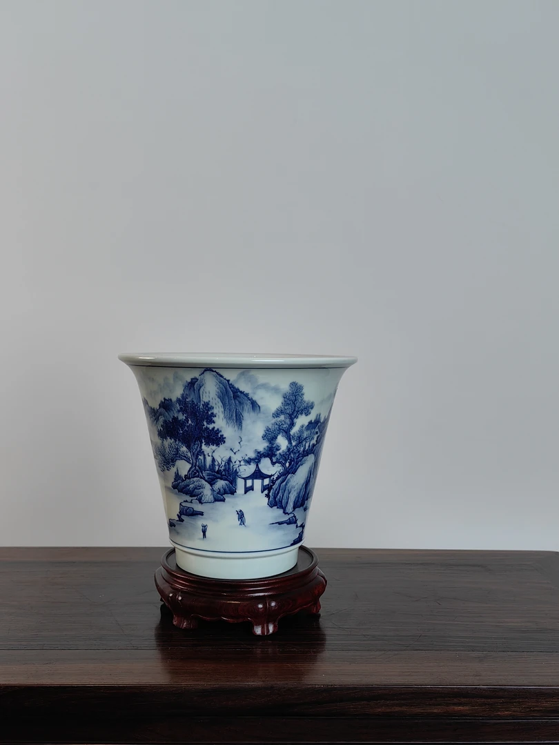 1景德镇手工手绘山水兰花盆，口径19高17新中式风格1