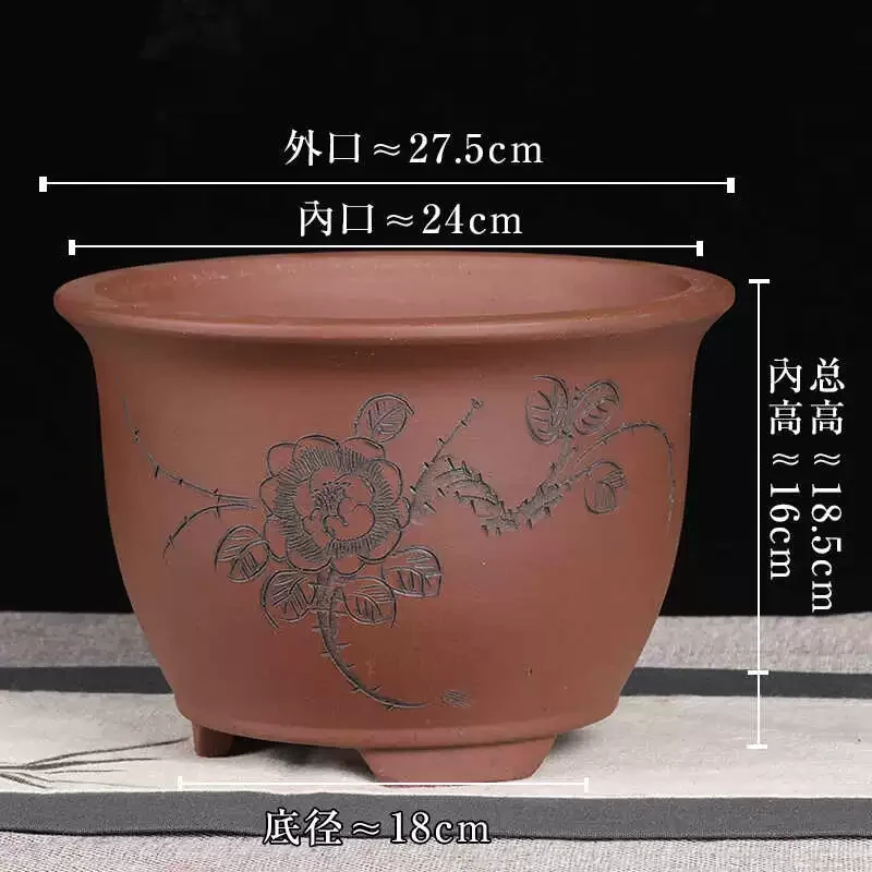 Z104号28cm牡丹三角金钟紫砂花盆种树大号花盆发财树专用花盆陶