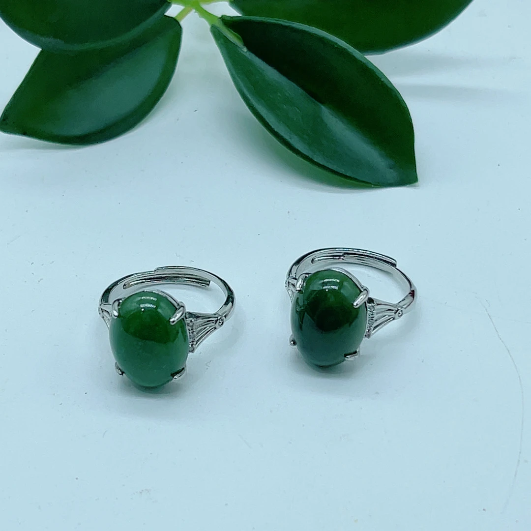 合金镶嵌和田碧玉蛋面戒指约卡16（拍一发一多样性发货）