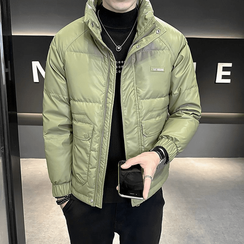 波司豋羽绒服痞帅男士短款潮流修身立领高级感潮牌PU皮上衣冬季新