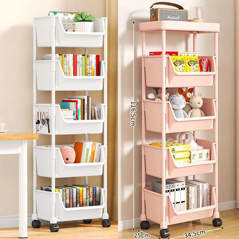 小推车置物架家用落地多层客厅收纳书架移动厨房家庭果蔬菜篮架子