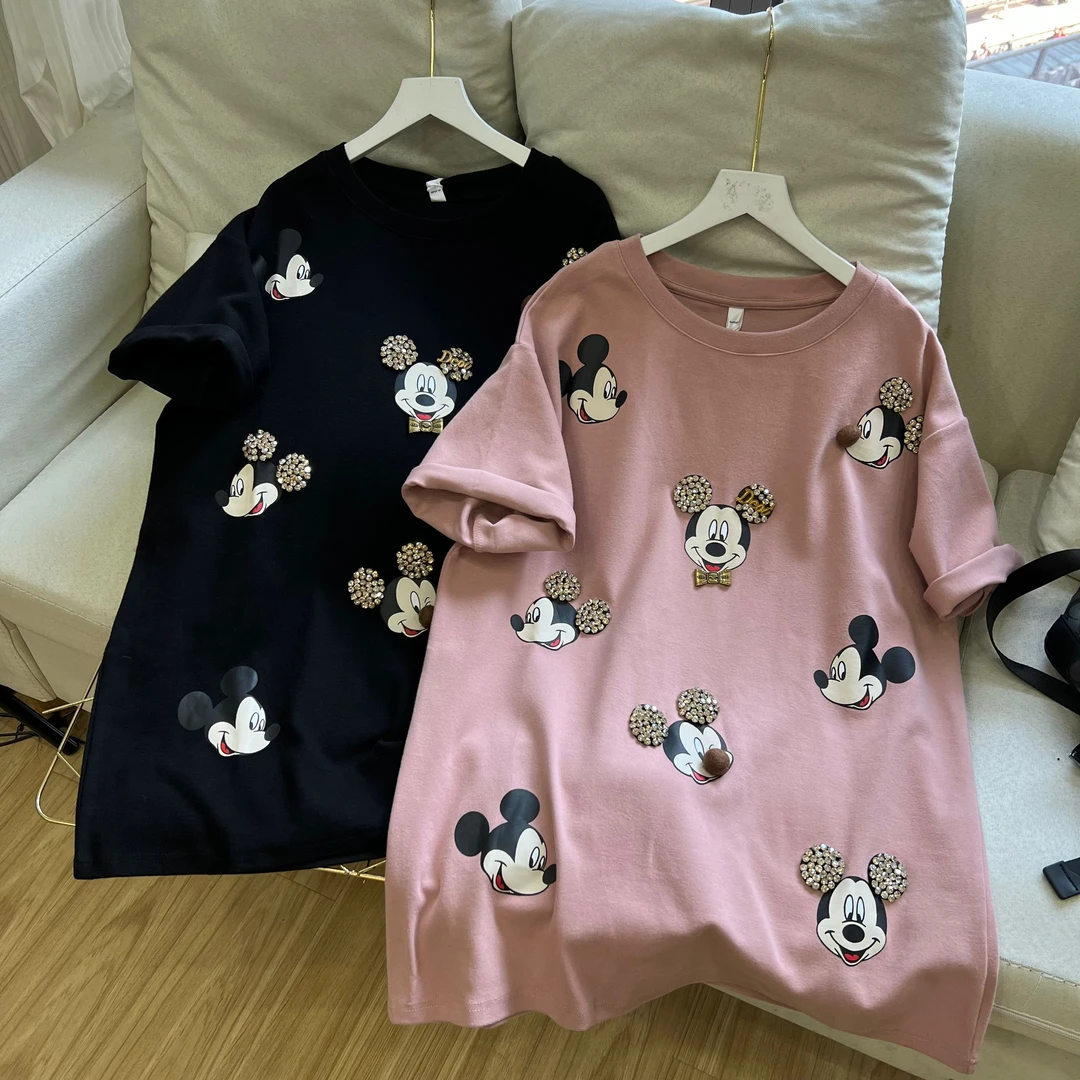 米奇钉钻重工秋冬加厚磨毛短袖T恤打底衫休闲宽松【E20-12