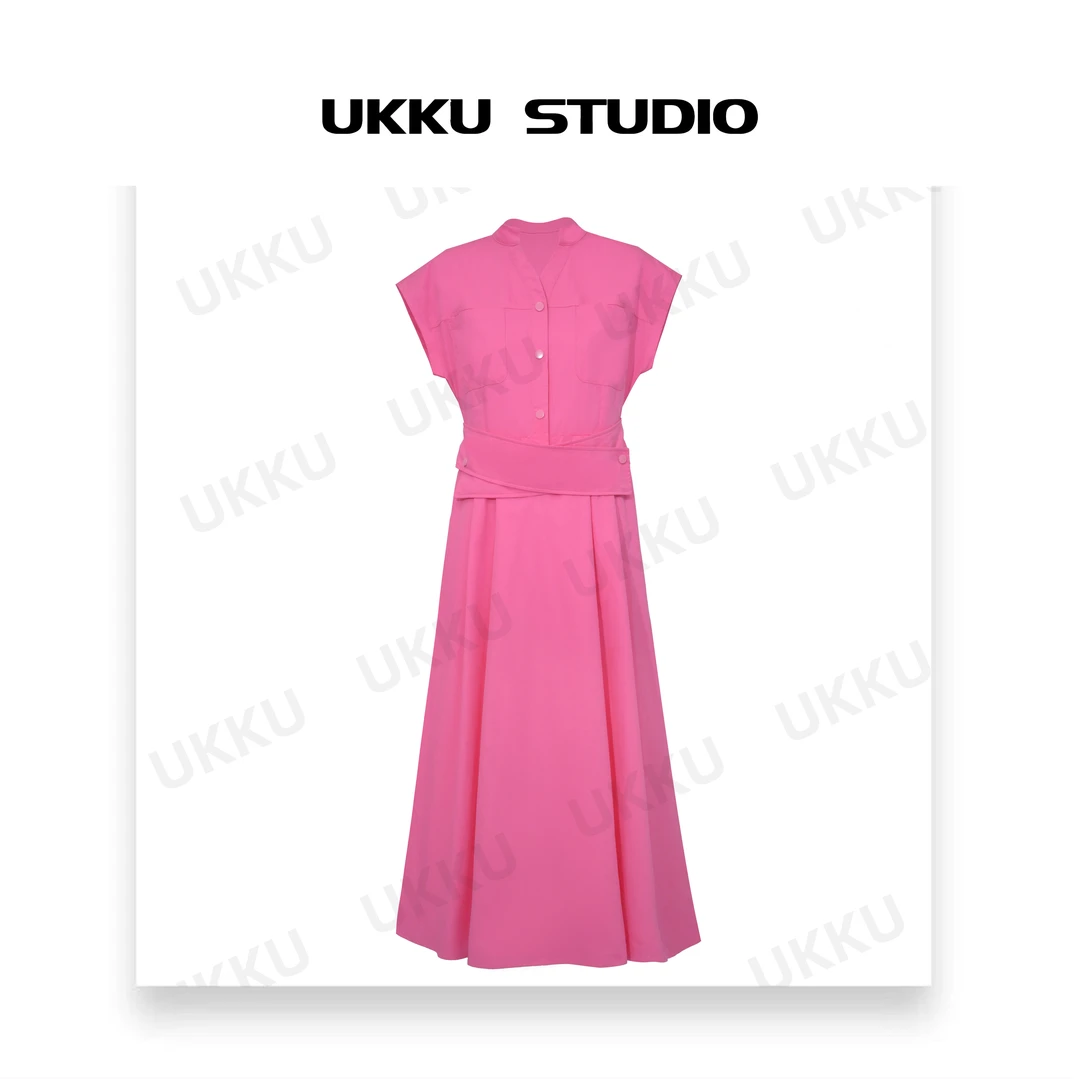 【UKKU STUDIO】小众设计款连衣裙时尚休闲百搭简约粉色裙512371