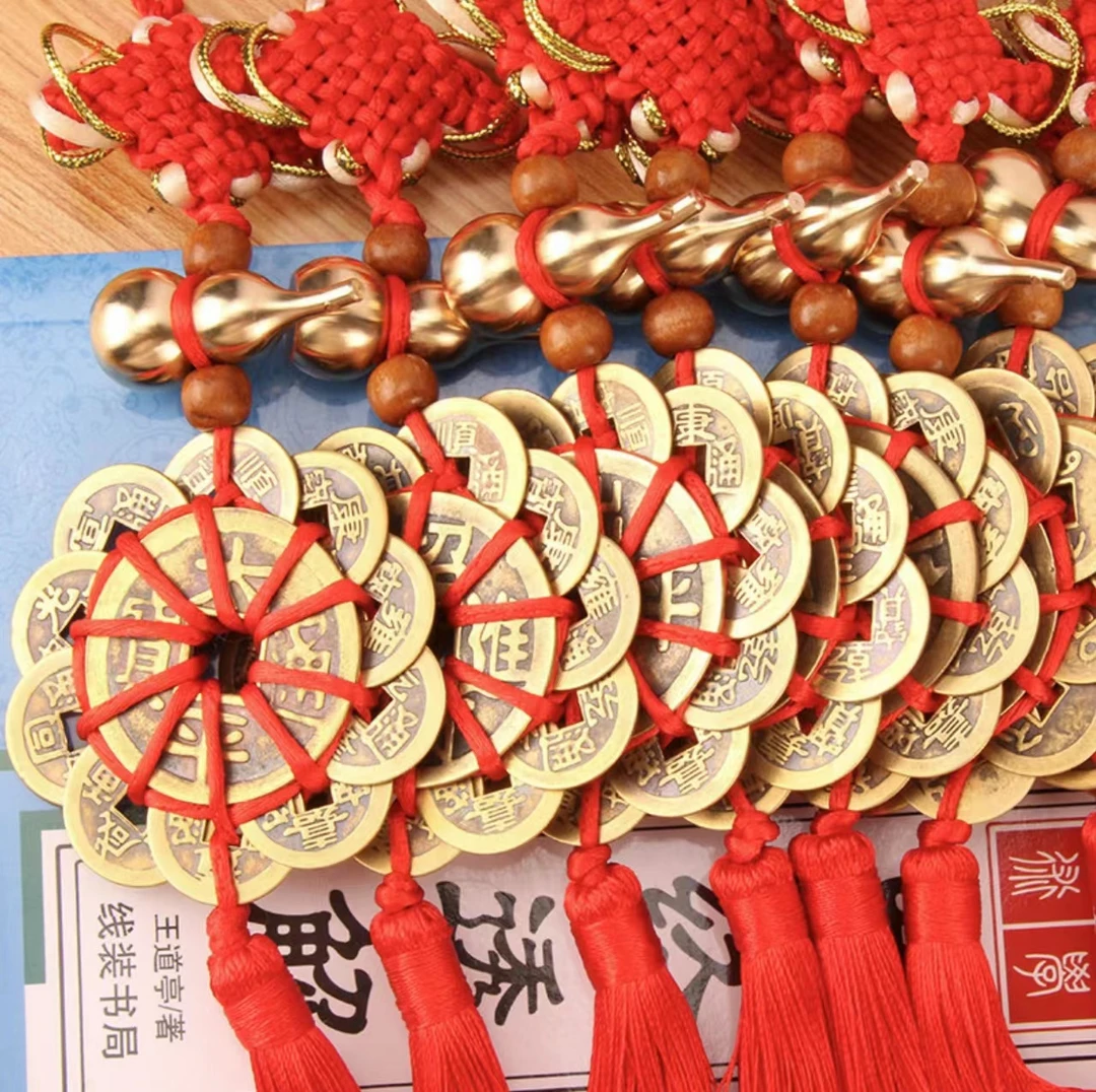 黄铜葫芦梅花中国结挂饰挂件黄铜十帝币手工编制中式吉祥结门挂件