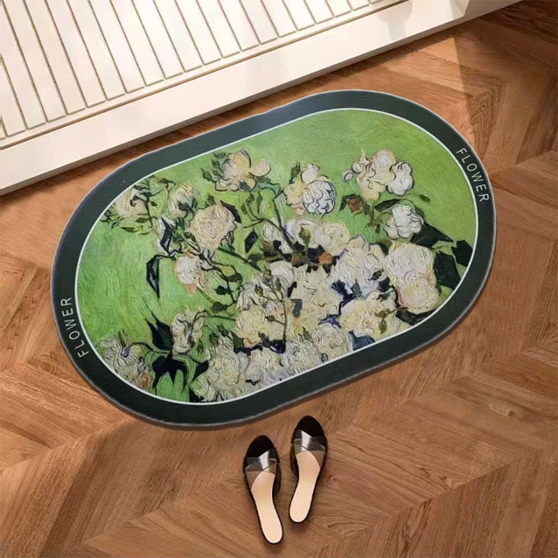 【两只羊】油画芍药花卉软硅藻泥野玫瑰卫生间家用脚垫吸水防滑地垫
