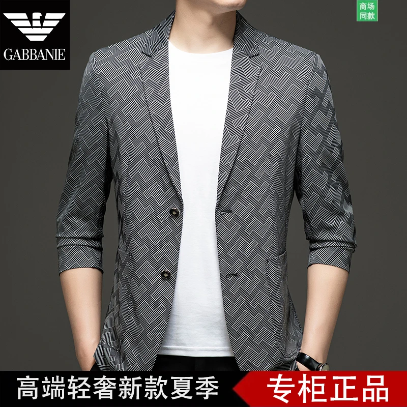 GABBANIE 意大利轻奢防晒单西上衣男春夏超薄冰丝男装时尚休闲高