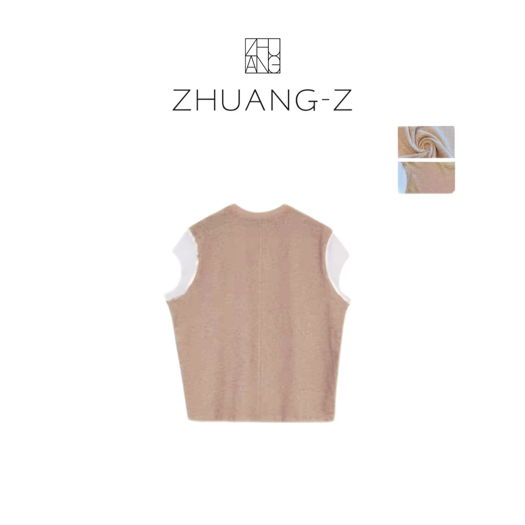 【ZHUANG -Z】(海盐奶咖)新款显瘦百搭假两件撞色拼接薄款上衣