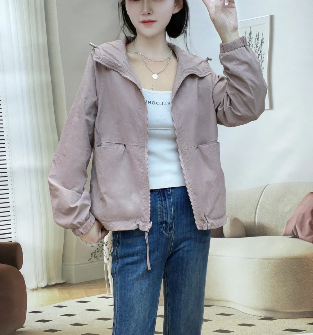 06款2024新款简约休闲时尚欧货遮肉透气连帽2面穿夏季薄外套