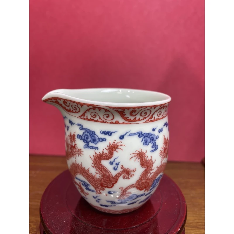 景德镇陶瓷手工手作青花粉彩红龙陶瓷公道杯