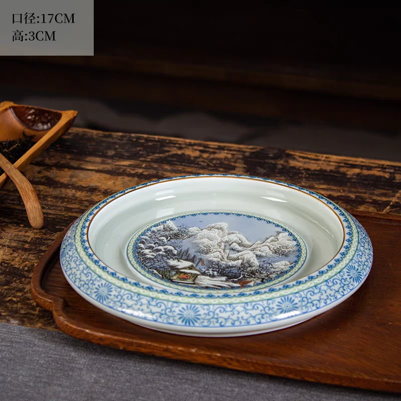 景德镇手工手作釉下彩描金瑞雪兆丰年高端茶具陶瓷壶承果盘点心盘