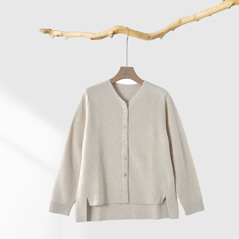 TUHUANG/兔皇100山羊绒V领鱼鳞女开衫ZBTH221160