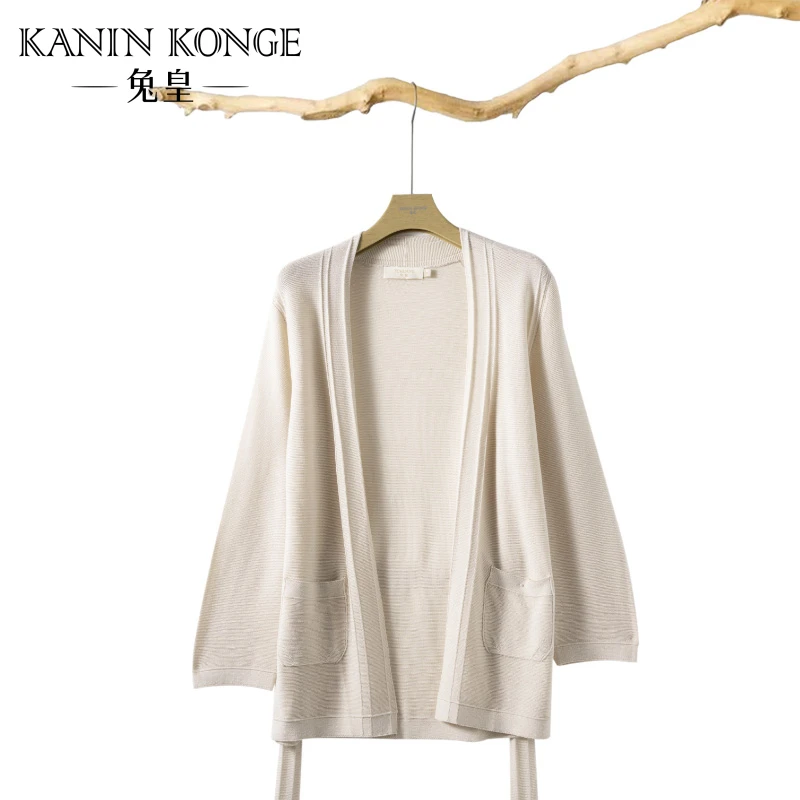 TUHUANG/兔皇春夏时尚长袖针织衫V领正反针女士开衫ZBTH2DS010