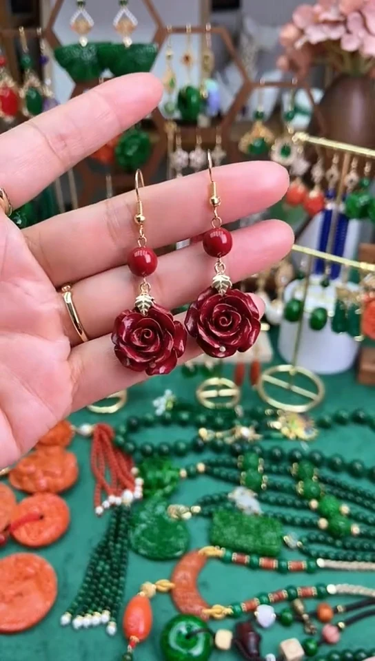 【闪购商品】玛瑙/玉髓耳饰合金紫砂玫瑰花单珠