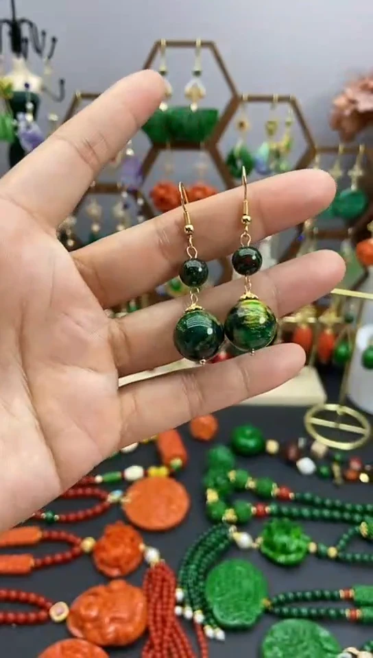 【闪购商品】玛瑙/玉髓耳饰合金海L双珠