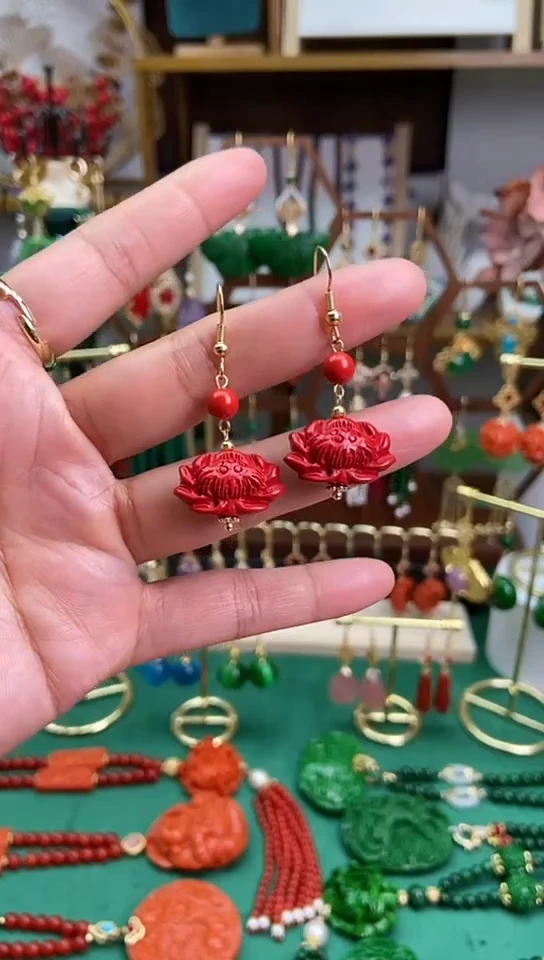【闪购商品】玛瑙/玉髓耳饰合金红砂莲花