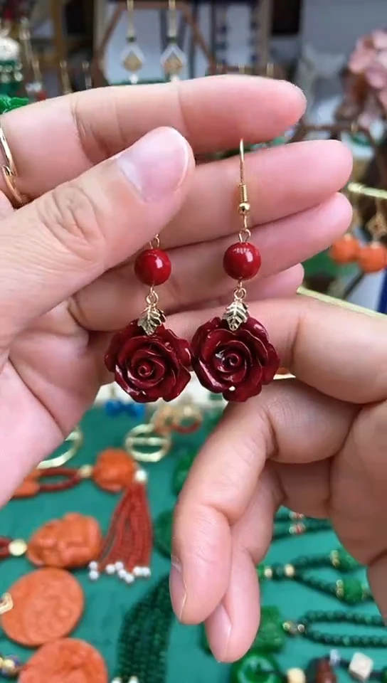 【闪购商品】玛瑙/玉髓耳饰合金紫砂玫瑰花