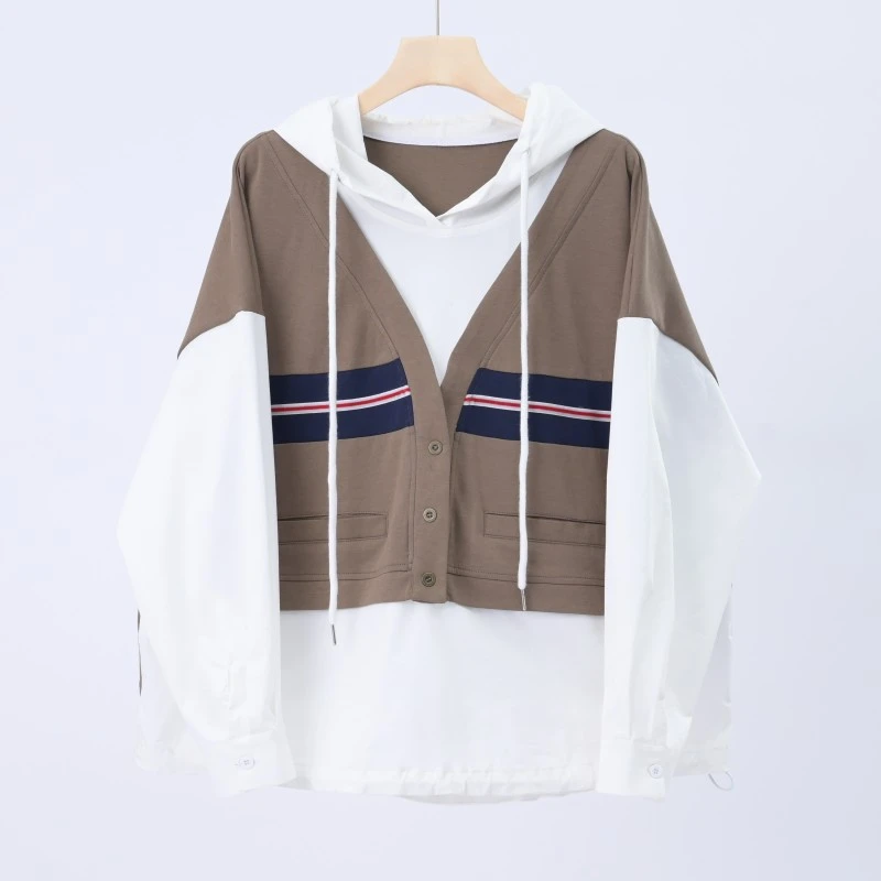 李子木先生2024新款长袖卫衣假两件拼接撞色多扣百搭上衣女B5010