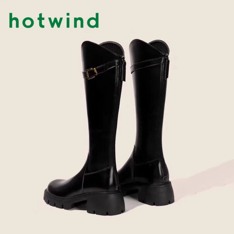 热风厚底骑士靴女2024新款秋冬季显瘦粗腿胖mm大筒围高筒长筒靴子