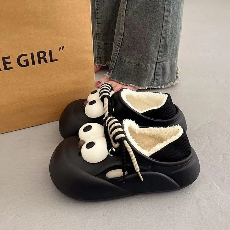 棉拖洞洞棉保暖可爱卡通女款2024厚底新款轻便秋冬外穿防滑包头拖