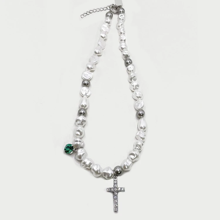 钛钢项链 PDSTYLE不规则Clavicle Necklace项链绿宝石十字架