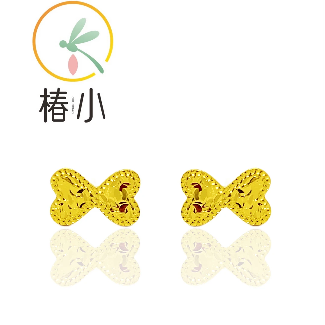 925银耳饰 新品金色碎碎冰爱心蝴蝶结耳钉【椿小】640753
