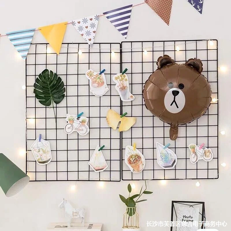 北欧铁网格片幼儿园环创壁挂置物架厨房收纳篮铁丝挂蓝网格架