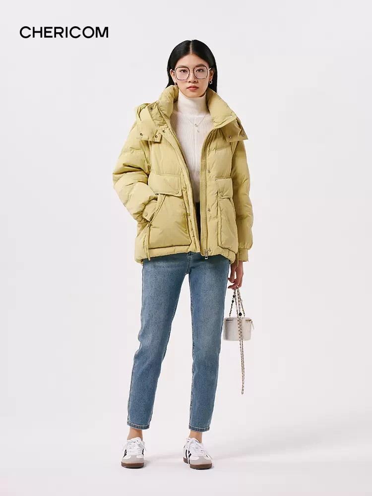 千仞岗299158冬季新款女士短款可脱卸帽羽绒服休闲韩版保暖外套