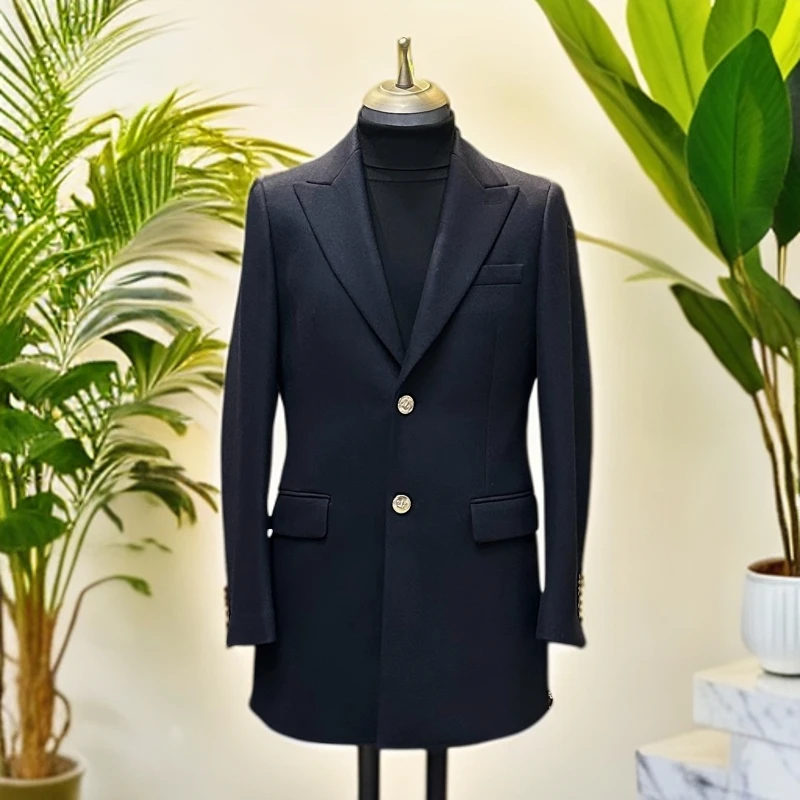 TAROCC冬款男款戗驳领单排两粒扣单开叉毛尼一手长修身大衣2337D