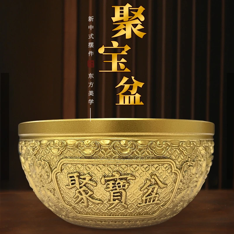 新中式黄铜麒麟聚宝盆聚财铜盆存钱罐家居乔迁之喜客厅装饰品摆件