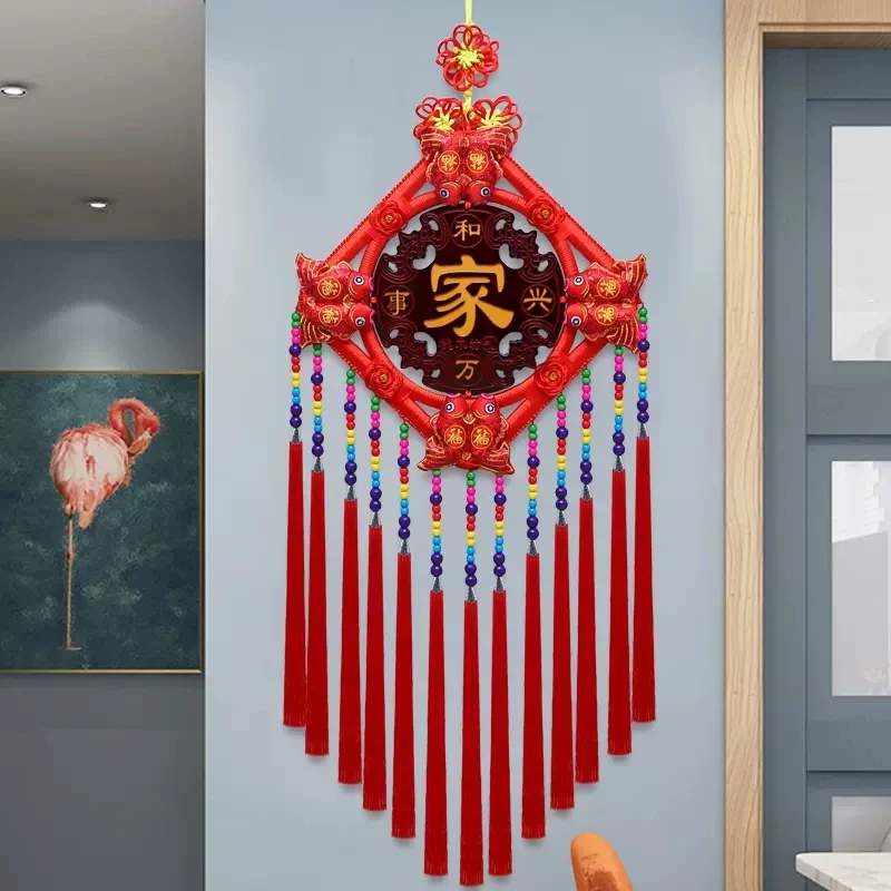高端桃木中国结民族风福字挂件纯手工编织客厅玄关电视背景墙装饰