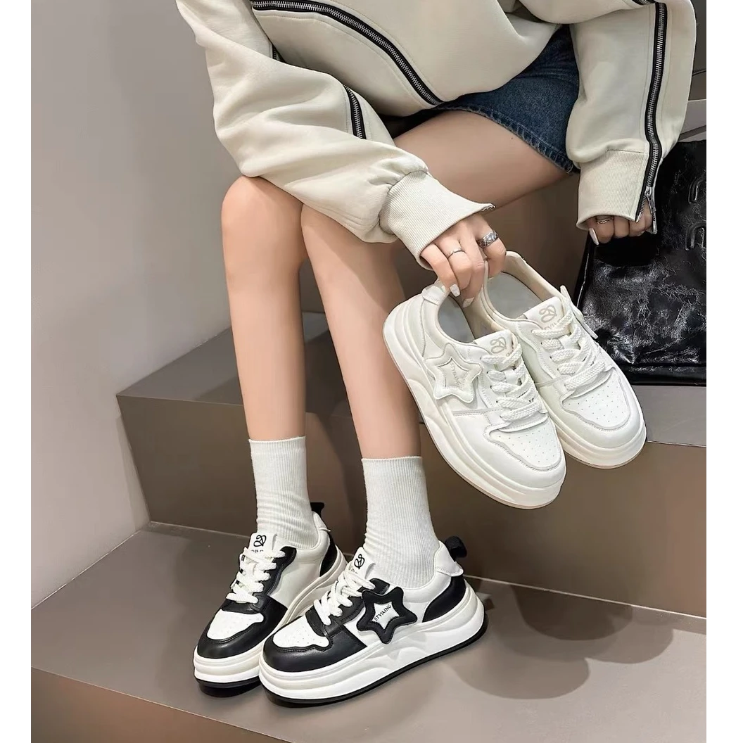 真皮厚底星星板鞋百搭休闲运动小白鞋超轻超软