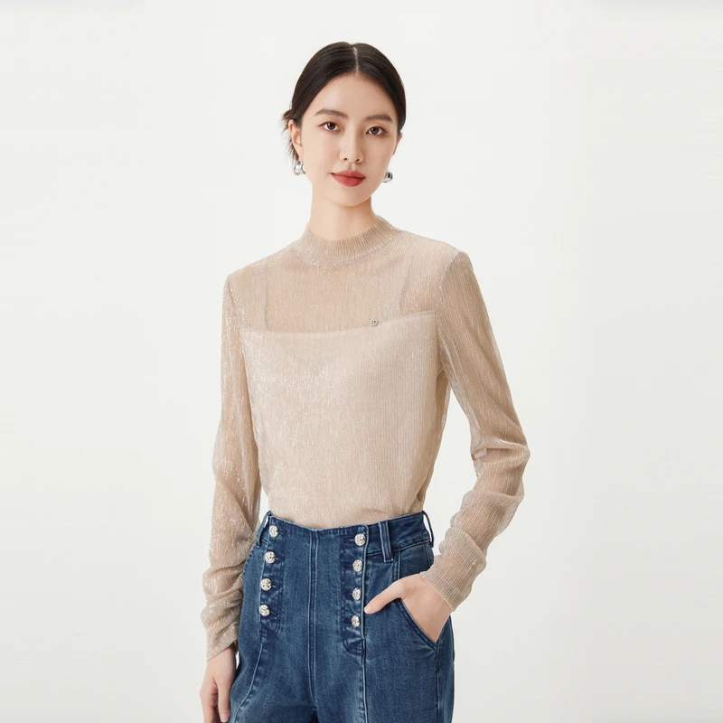 BADINA芭蒂娜气质百搭修身半高领打底衫长袖内搭上衣633R111