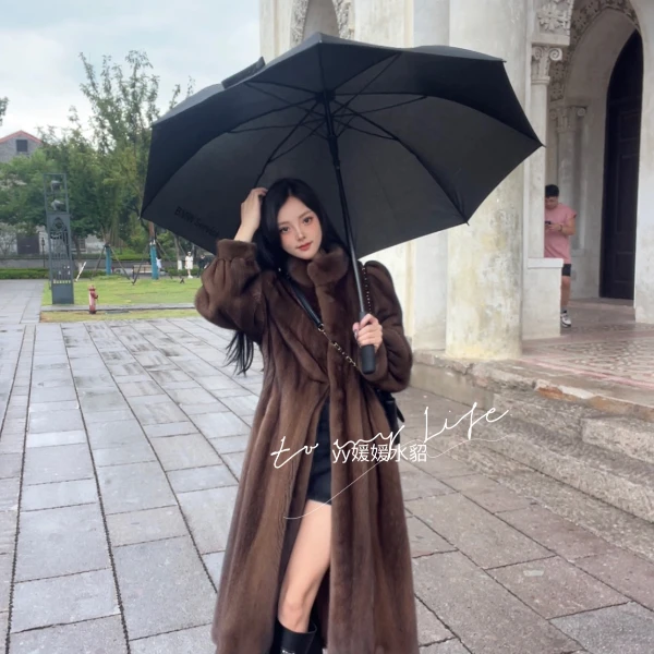 【袁袁双旦活动】天鹅绒级水貂毛皮草外套整貂皮大衣女长款立领翻领