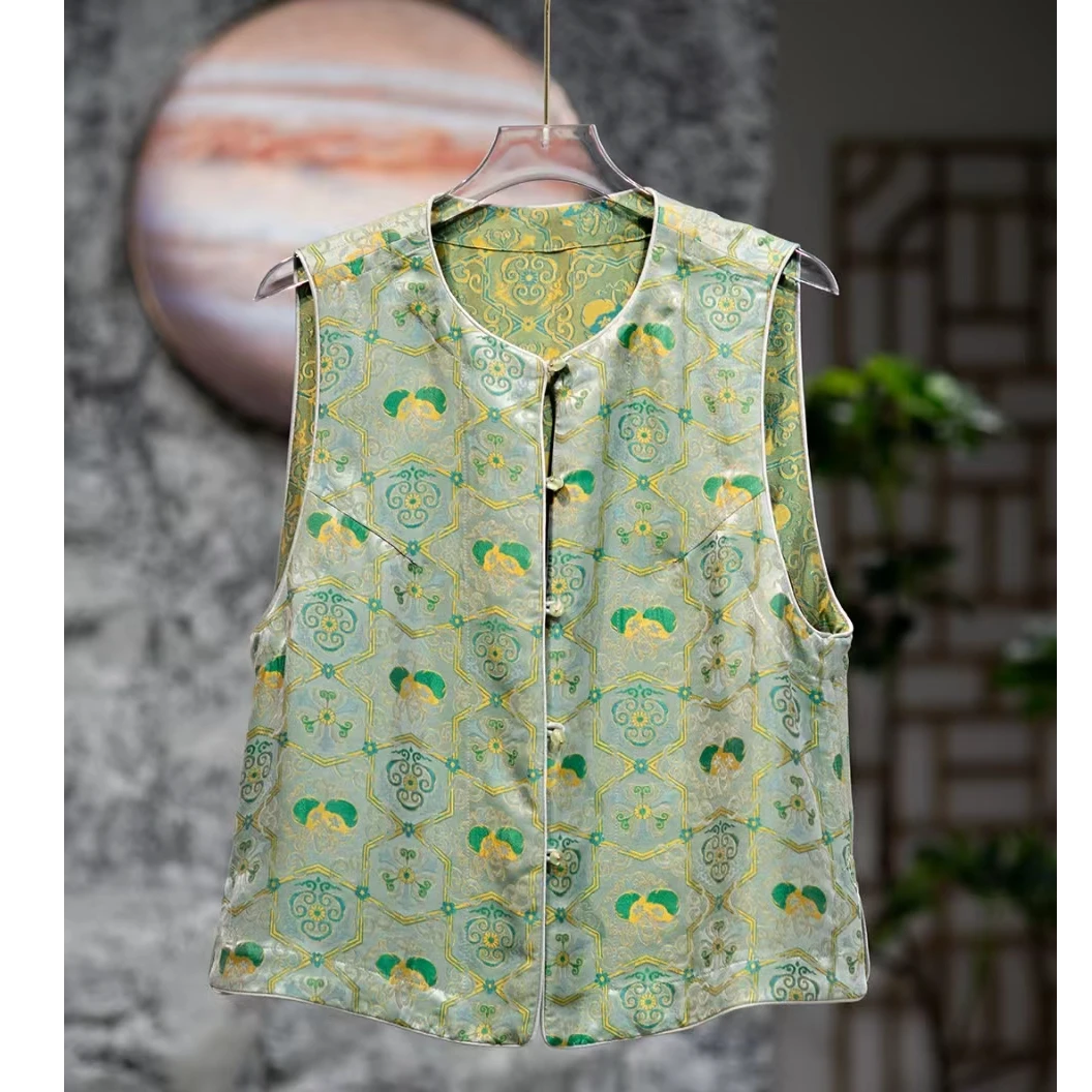 【SHANGLIU】JM1803新中式复古桑蚕丝盘扣气质时尚新宋锦马甲(129)