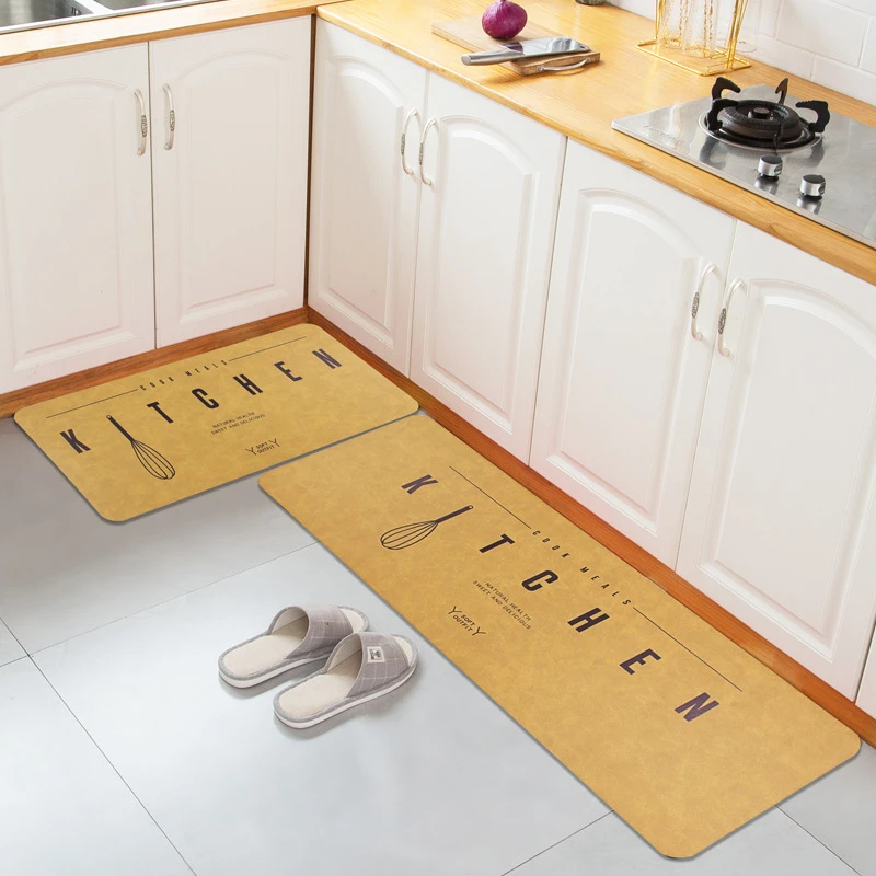 黄色厨房地垫防滑防油可擦免洗可擦耐脏长方形硅藻泥吸水垫子定制
