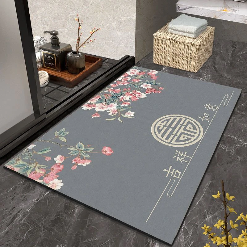 新中式硅藻泥吸水垫防滑浴室脚垫卫生间软地垫速干家用进门口地毯