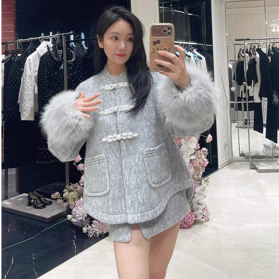 【今安安】2024冬季新款新中式改良外套羊毛呢保暖洋气大衣女套装