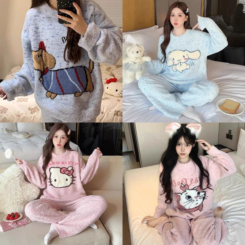【多款可选】半边绒加绒加厚睡衣女秋冬长袖长裤可爱学生家居服套装