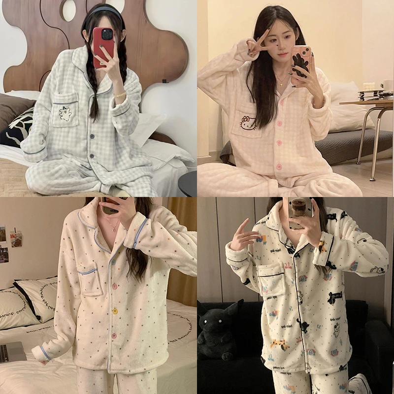 【多款可选】法兰绒加厚保暖睡衣女套装秋冬长袖长裤甜美可爱家居服