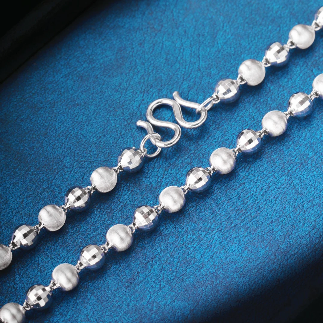 千烁珠宝30.68克Pt950铂金项链猫眼镭射珠闪亮圆珠链桶珠百搭项链