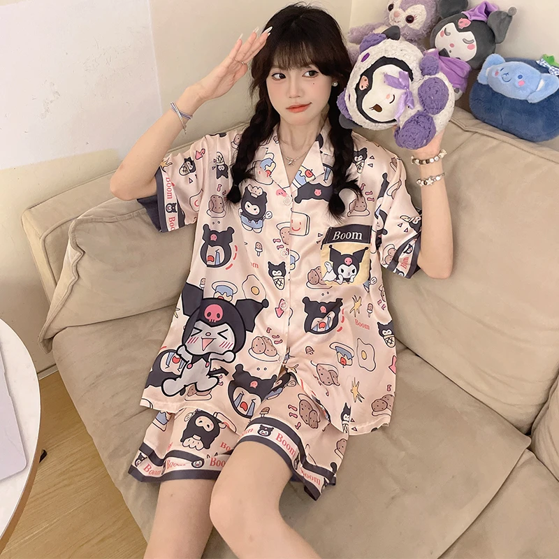 冰丝睡衣女士夏季2024新款短袖短裤库洛米卡通可爱学生家居服套装