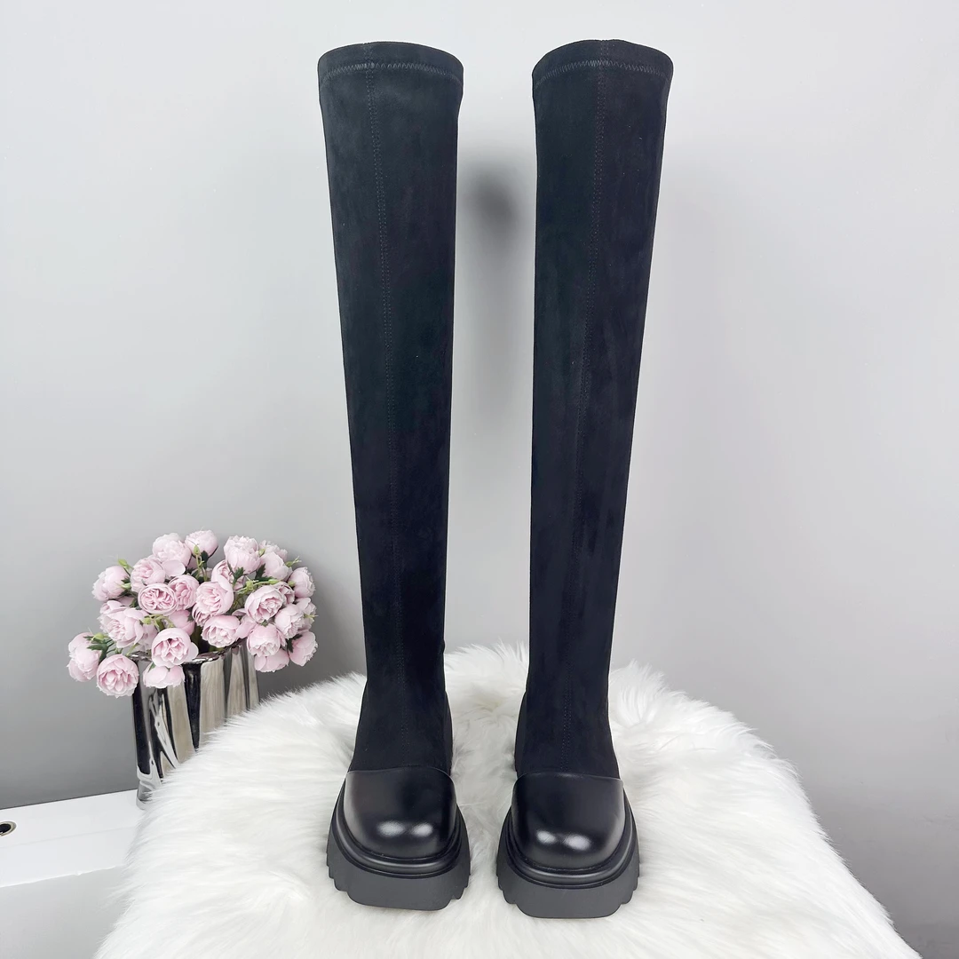 2【福利特惠】88261-1大码过膝弹力袜靴增高拉链高筒靴