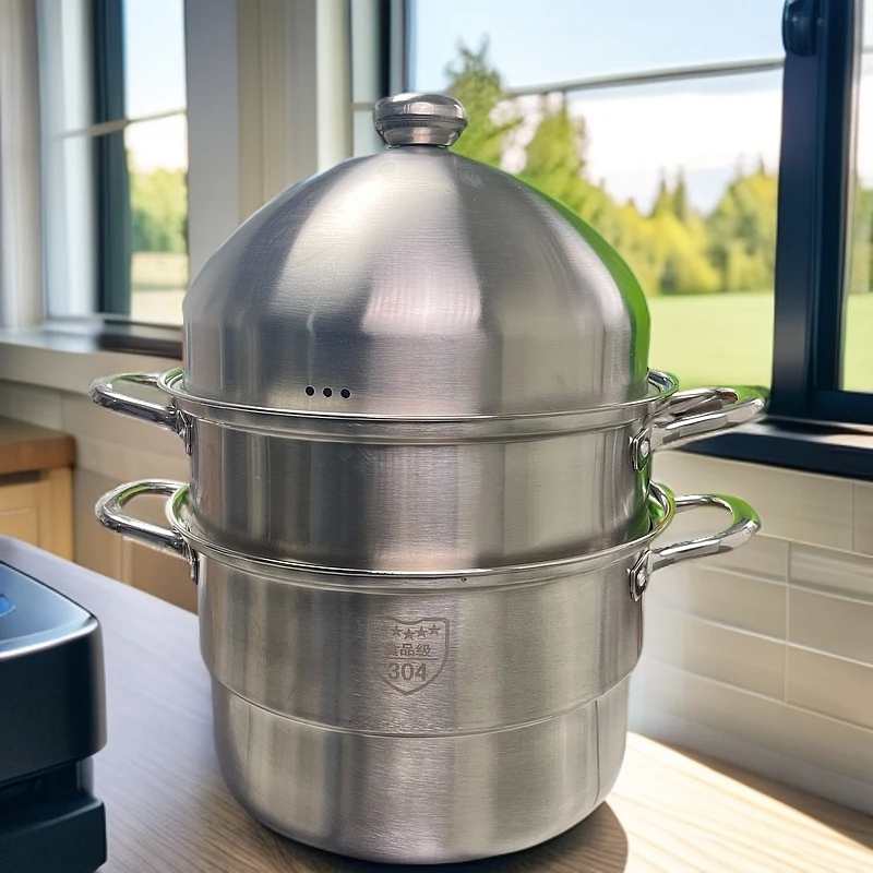 蒸完美304不锈钢钢锅28cm 特厚三层煮肉蒸包子
