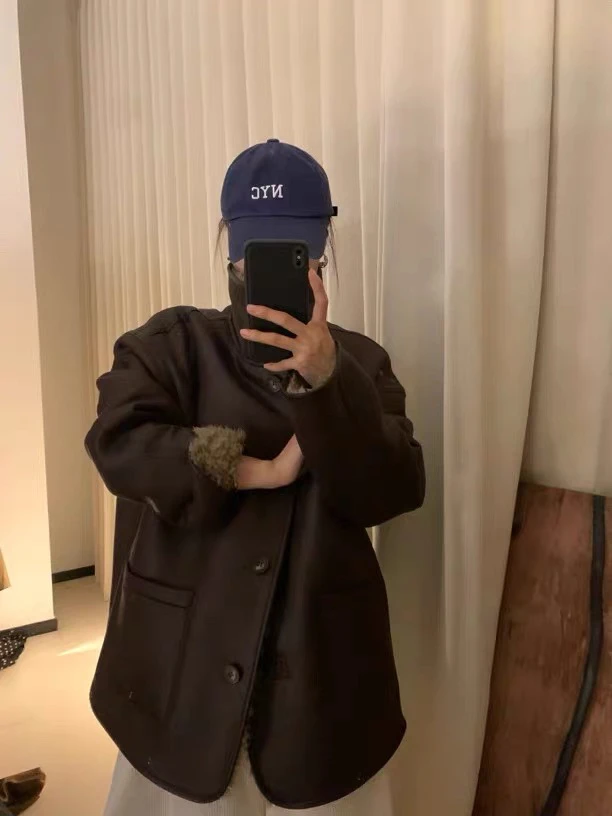 双面穿环保皮毛一体外套女中长款冬季2024款羊羔毛毛加厚复古外套