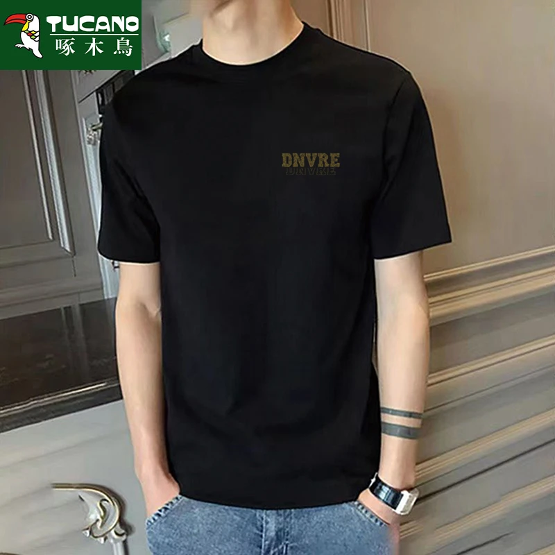 啄木鸟纯棉短袖t恤男女潮流宽松圆领百搭韩版打底衫全棉半袖男士