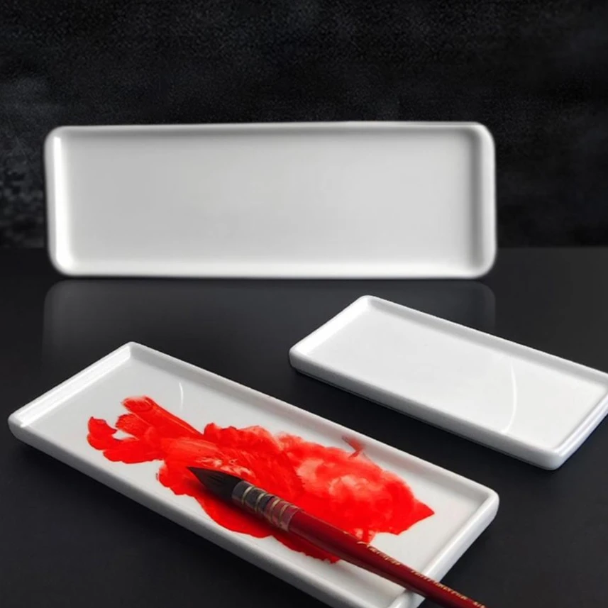 长方形调色盘大长条陶瓷 颜料碟适合水彩水粉国画 颜料盘三款可选