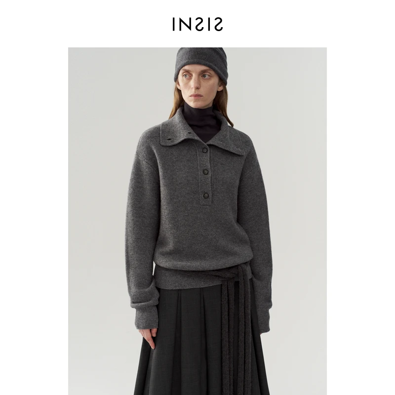 INSIS FEMME牦牛绒2024冬季新款两穿领百搭微宽松廓形针织上衣女