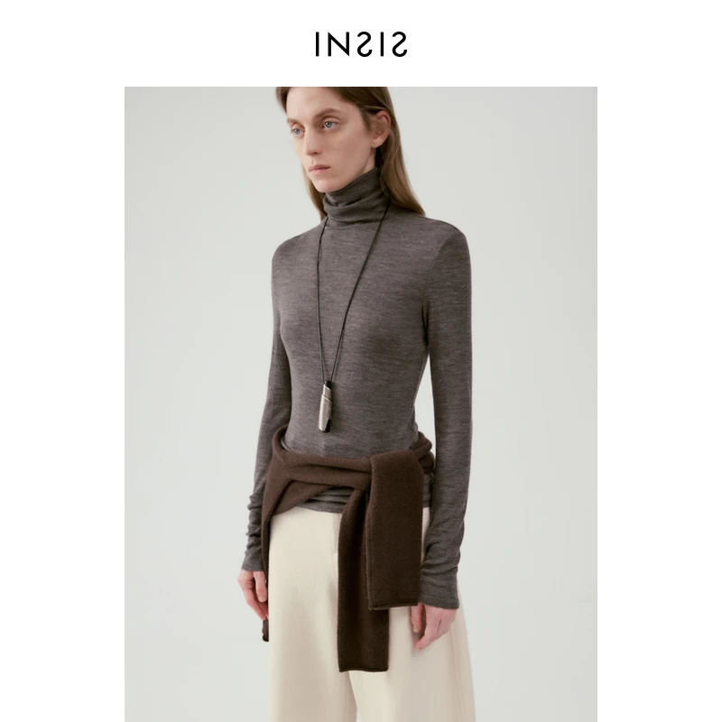 INSIS FEMME北欧休闲风90支美丽奴羊毛2024冬高领针织打底衫上衣