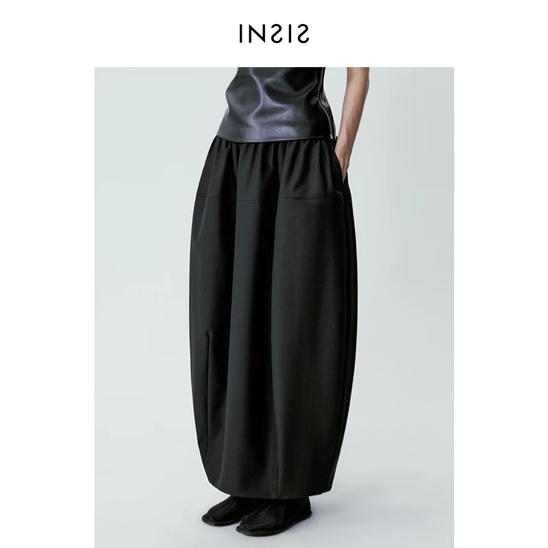 INSIS FEMME法式优雅弧形花苞长款半裙80S紧密纺长绒棉2023新品