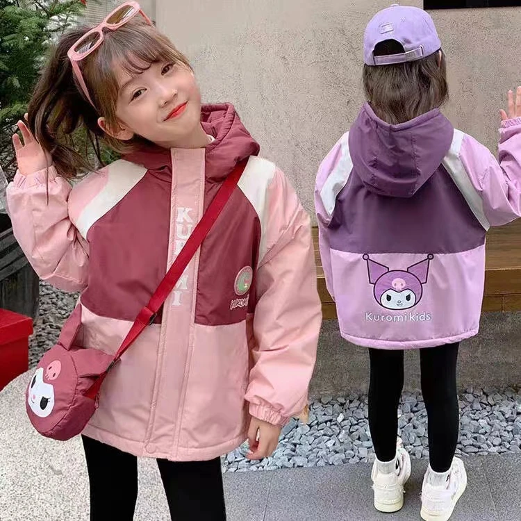 QIAERDE/洽尔德2023冬季儿童库洛米时尚保暖发光加绒防风外套